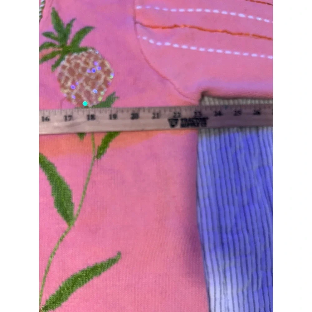 Storybook Knits Pink Pineapple Sequin Embroidered Zipper Cardigan Sweater 1X - Picture 4 of 6